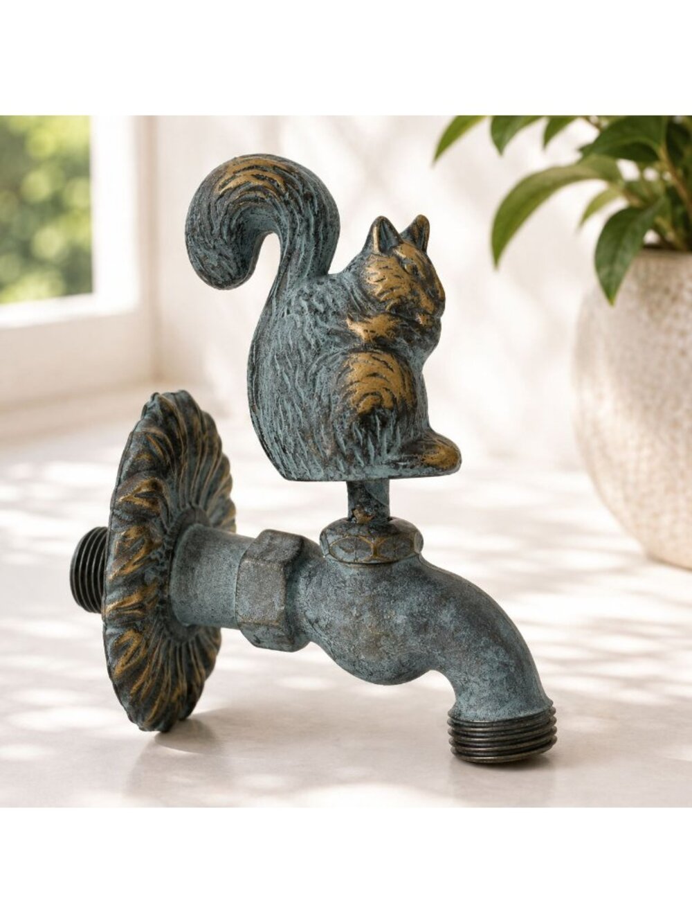 Vintage Brass Squirrel Water Spigot Rustic Garden Faucet with Decorative Wall Fl